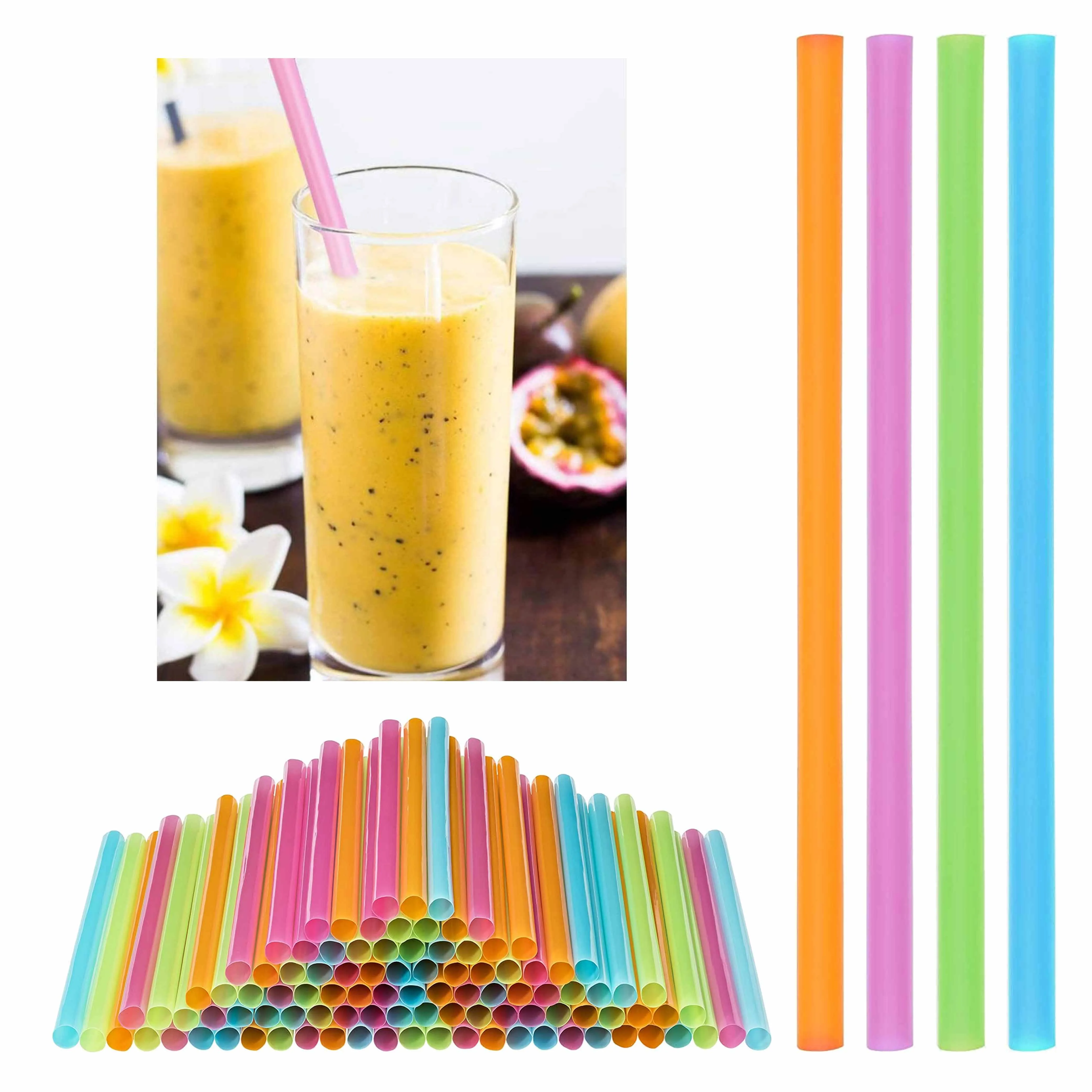 144 Ct Jumbo Straws Extra Wide Neon Multi Color 9" Smoothie Milkshake Disposable