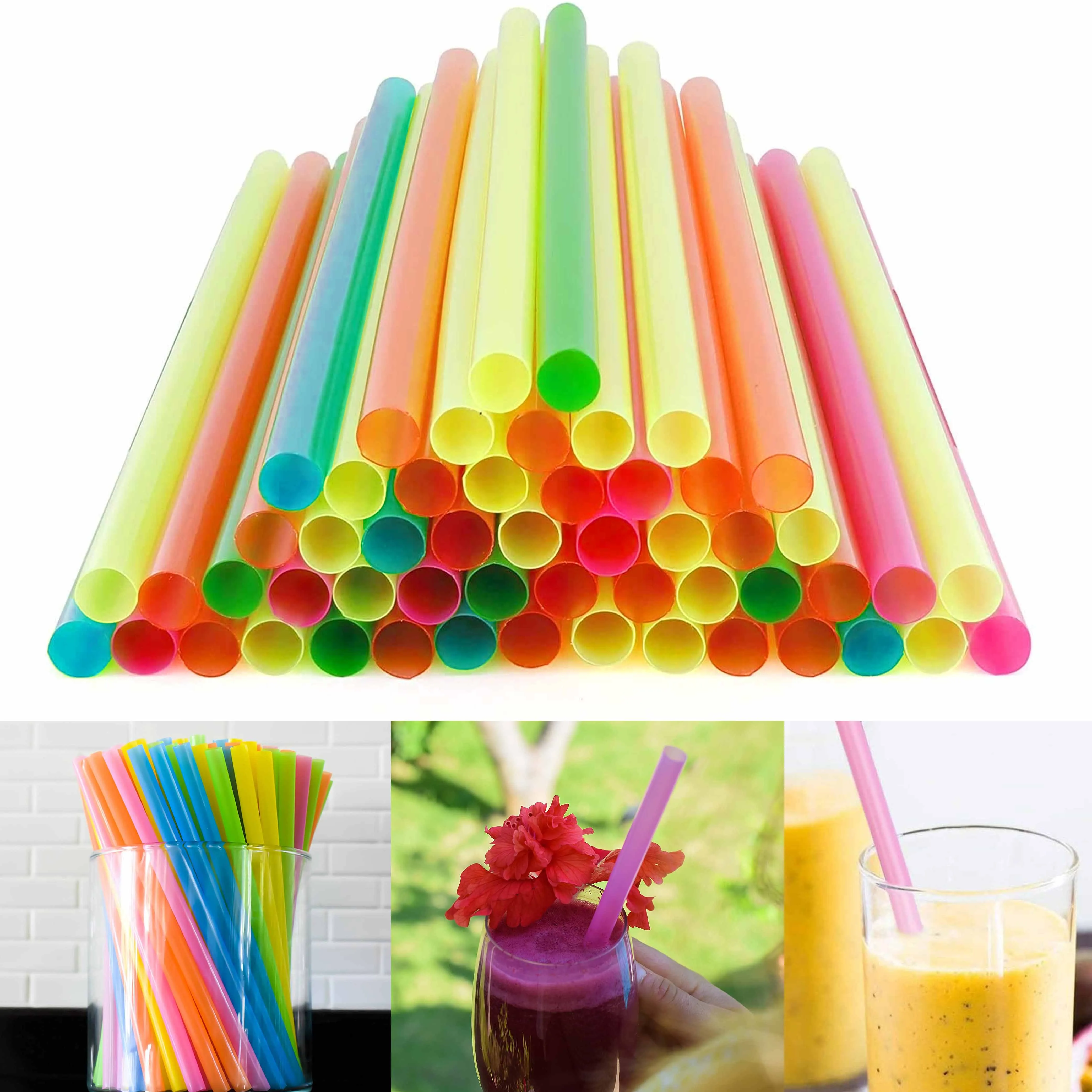 144 Ct Jumbo Straws Extra Wide Neon Multi Color 9" Smoothie Milkshake Disposable