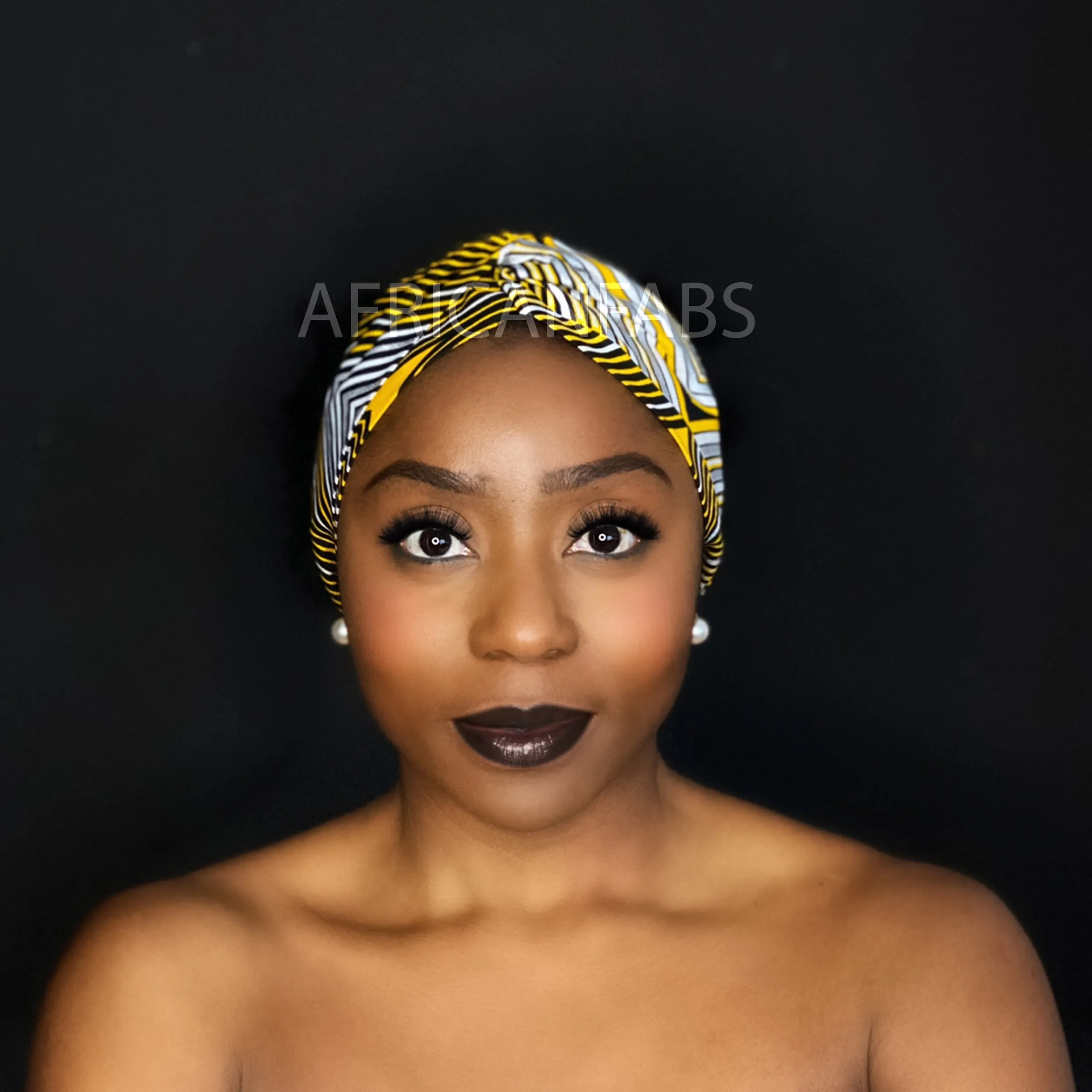 African print Headband - Adults - Hair Accessories - Yellow / silver paste fit