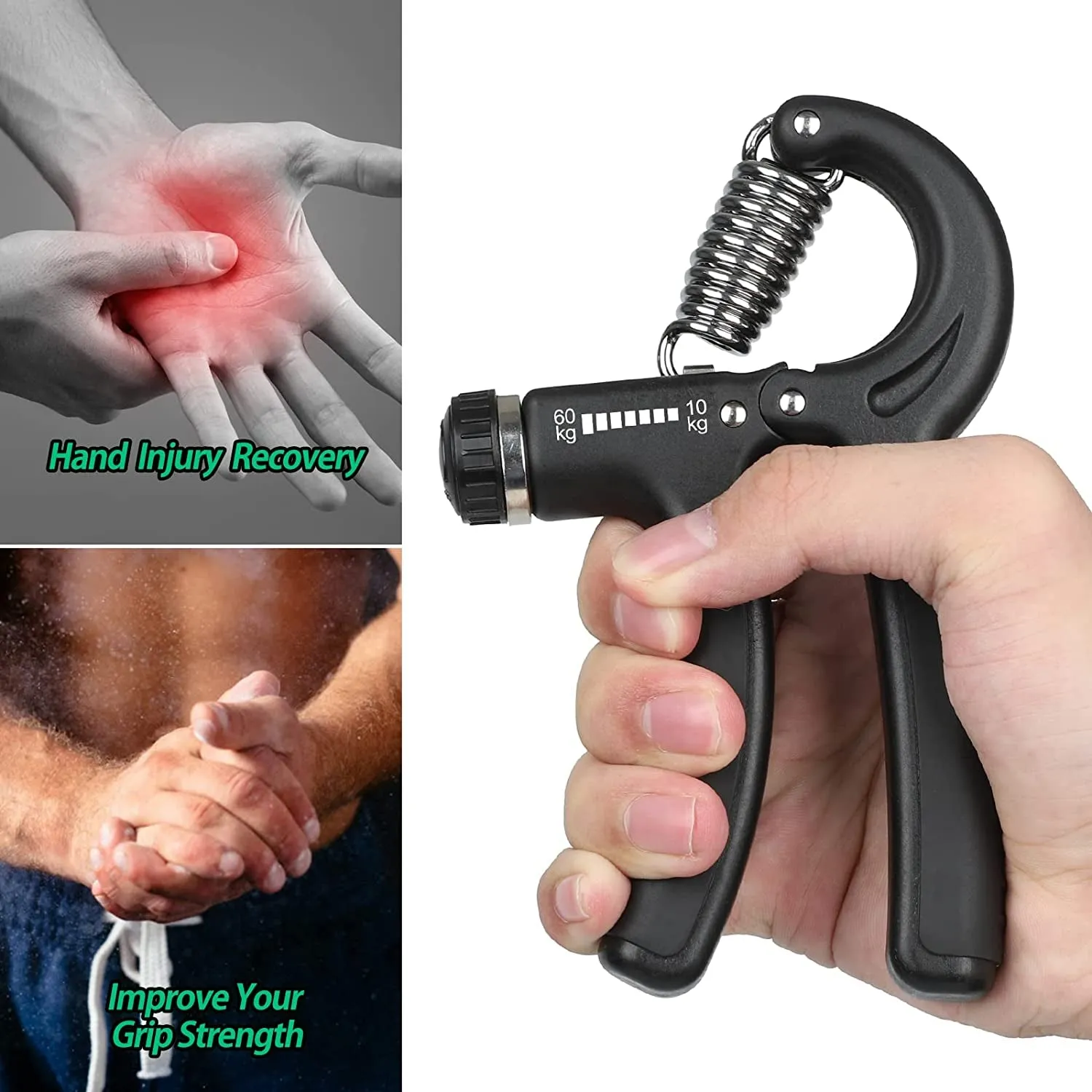 Grip Strength Trainer - Adjustable Resistance 22-132 lbs (10-60 kg.) Hand Grip Strengthener for Forearm Strength and Hand Injury Recovery - Ideal for Musicians, Athletes, and Rehabilitation
