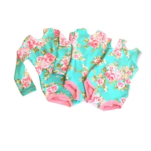 Long Sleeve Mint Floral Leotard