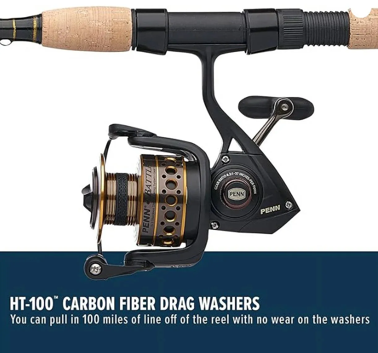 PENN 7' Battle Spinning Fishing Rod and Reel Combo Kit, Size 5000 Reel with Cover, Moderate Action